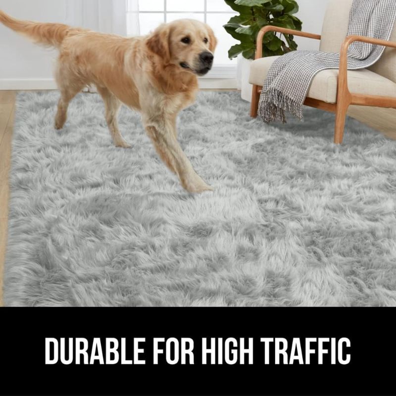 Photo 1 of  Fluffy Faux Fur Rug, 8FT AROUND  Machine Washable Soft Furry Area Rugs, Rubber Backing, Plush Floor Carpets for  Luxury Home Decor, Light Gray
