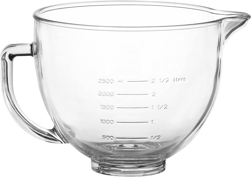 Photo 1 of  Glass Mixing Bowl Compatible with Kitchenaid 4.5 and 5 Quart Tilt-Head Stand Mixers, 5 Quart Glass Mixer Bowl with Handle and Pour Spout