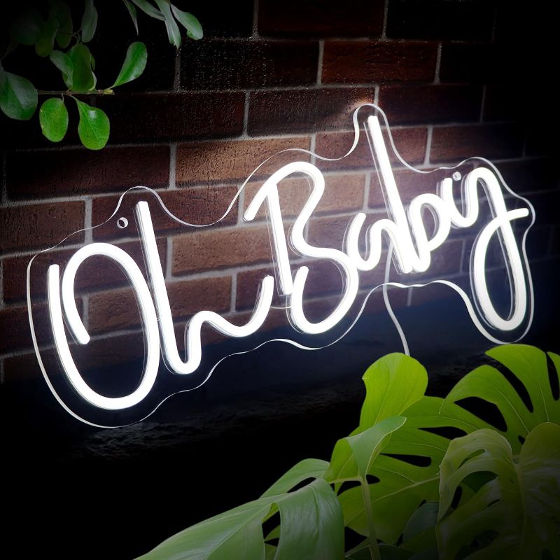 Photo 1 of Oh Baby Neon Sign for Party, Large Size 21.7x10 Inch Neon letter Signs for Wall Room Backdrop Decoration (white)
