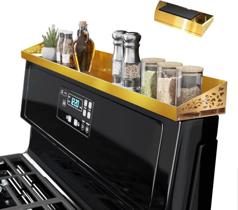 Photo 1 of 30" Magnetic Stove Top Shelf – Brushed Gold Spice Rack and Seasoning Organizer – Kitchen Shelf for Back of Stove – Over Stove Rack and Storage Organizer
