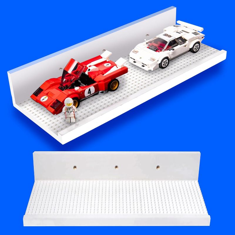 Photo 1 of 16in Shelves Floating Shelves for Building Block Display - Compatible as a Lego Display Shelf - Floating Shelves for Wall - Works with Major Building Blocks - White 2-Pack
