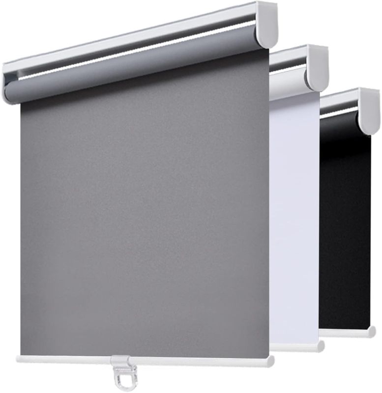 Photo 1 of  Cordless Roller Shades Blackout Blinds for Windows Room Darkening Rolled Up Shades with Spring System, UV Protection Window Shades Door Blinds for Home and Office (35.5" W x 72" H, Grey)