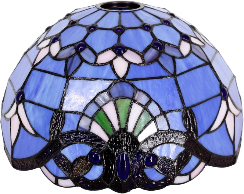 Photo 1 of Tiffany Lamp Shade Replacement 12X6 Inch Stained Glass Lampshade Only 1-5/8-Inch Fitter Opening for Arched Floor Lamp, Torchiere Lamp, Pendant Light (Blue Purple Baroque)
