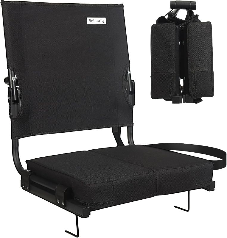 Photo 1 of Stadium Seats for Bleachers with Back Support Wide, Portable Bleacher Chairs with Highest Back and Thick Cushion, Folding Padded Stadium Chair for Adults at Sports Events and Concerts. (Black)
