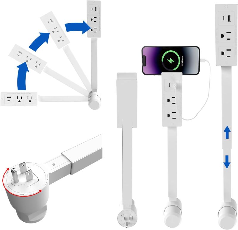 Photo 1 of Electrical Outlet Extender Features USB-A, USB-C, and 2 AC Electrical Outlet Extender Stick for Hard to Reach Spaces Extends 22"-27", Rotates 180°. Use Behind Couches, Nightstands, Desks, and More
