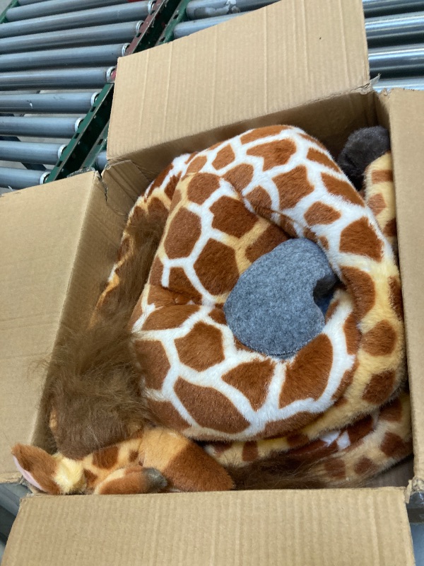 Photo 1 of Giant Stuffed Giraffe Animal Set, 47 Inch Large Giraffe Plush Toy for Kids with Bird & Basket & Leaves & Card, Toddler Lifelike Standing Toys Stuffed Animal Gift for Girls Boys
