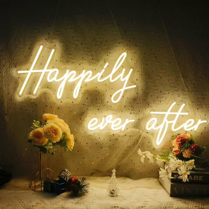 Photo 1 of Happily Ever After Neon Sign Large, 42.5 Inch Neon Sign Wedding Happily Ever After with Remote Dimmer, Neon Lights for Bedroom, Wedding, Birthday, Bachelorette Party, Warm White

