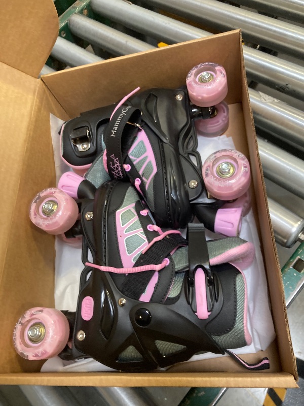 Photo 1 of MammyGol Roller Skates for Kids Boys Girls, Adjustable Quad Skates with Light Up Wheels for Toddler Little Kids Ages 6-12 Size 13C 1 2, Beginners Outdoor Sports, Pink