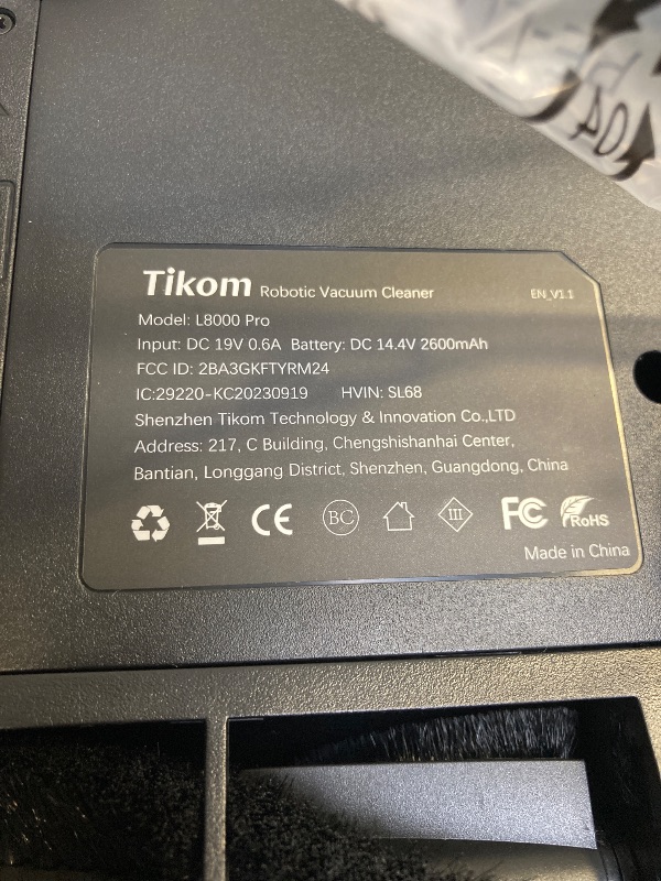 Photo 1 of Tikom Robot Vacuum and Mop Combo, 6000 Pa Automatic Robotic Vacuum Cleaner, Smart Mapping, 150 Min Max, Ideal for Pet Hair, Hardfloors, Carpets, Home(L8000 Pro)