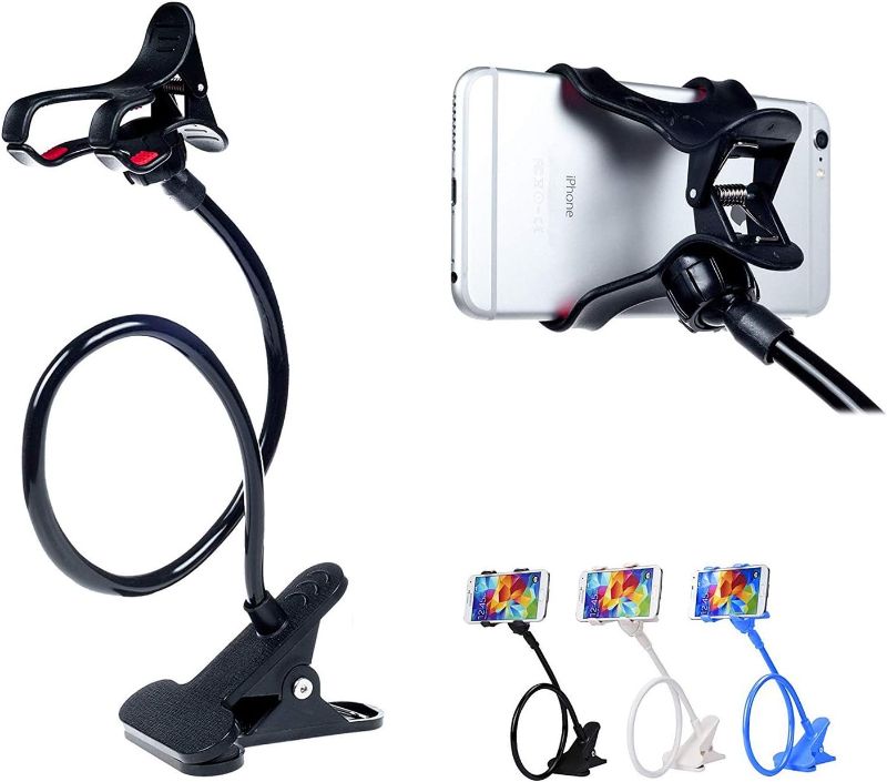 Photo 1 of ITART Plastic Flexible Long Arms Gooseneck Clip Clamp Stand Universal Cell Phone Holder - Black
