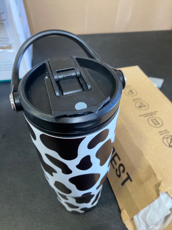 Photo 1 of SANDJEST Cow Print Tumbler with Handle, 30oz Flip Straw Stainless Steel Tumblers Coffee Travel Cup, Cowgirl Tumbler Gifts for Women Girls for Birthday Christmas Mothers Day