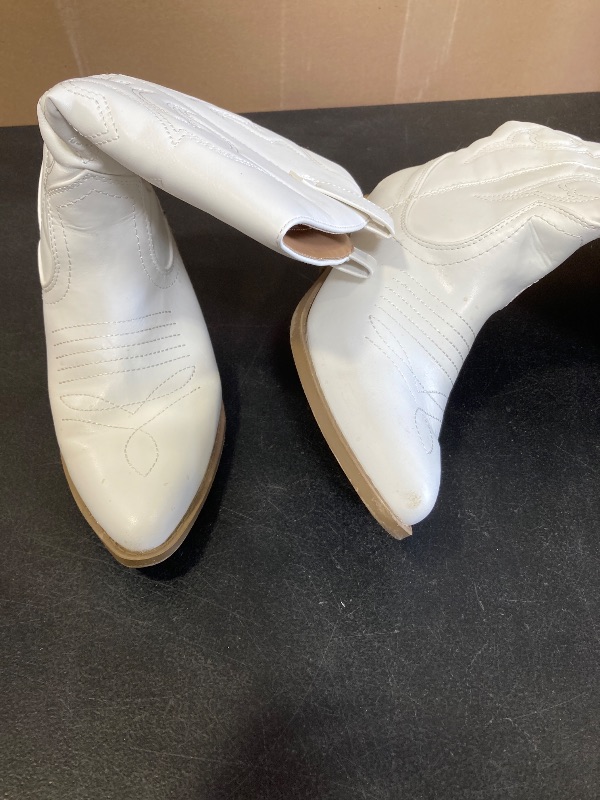 Photo 1 of DREAM PAIRS Women's Cowboy Boots Pull On Cowgirl Boots Mid Calf Western Boots, Available in Regular and Wide Calf,Size 8,White,DWUWMB2501