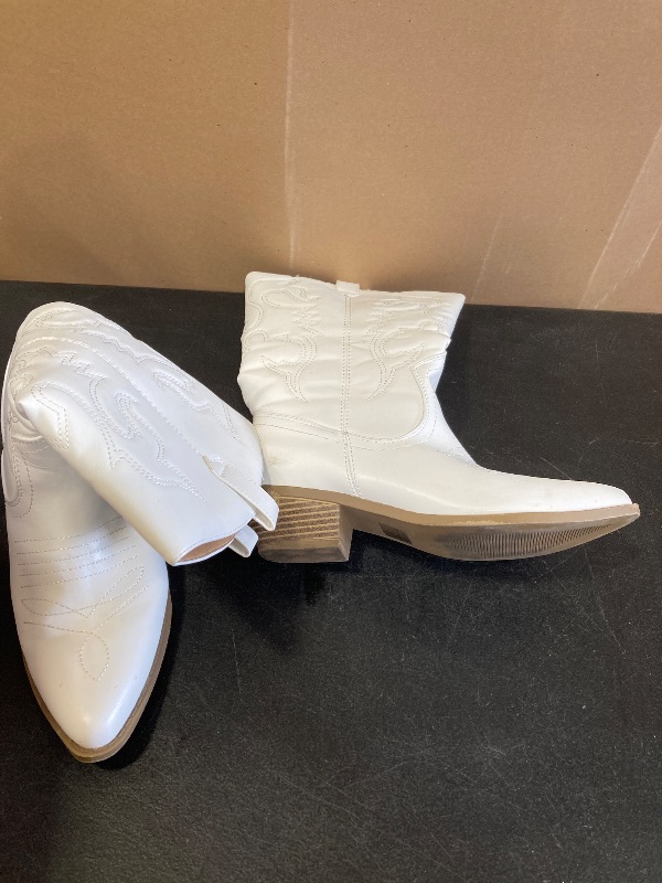 Photo 1 of DREAM PAIRS Women's Cowboy Boots Pull On Cowgirl Boots Mid Calf Western Boots, Available in Regular and Wide Calf,Size 8,White,DWUWMB2501