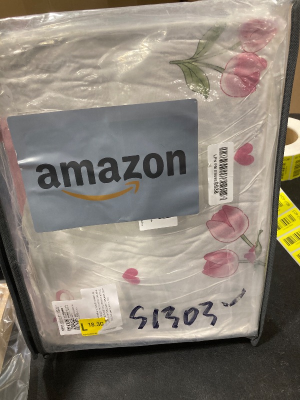 Photo 1 of Erwinmu Floral Comforter Set Queen Size - 3 Pieces Pink White Floral Tulips Bow Comforter Bedding Sets Reversible Pattern,Queen Bed in a Bag with Flowers Comforter and 2 Pillowcases