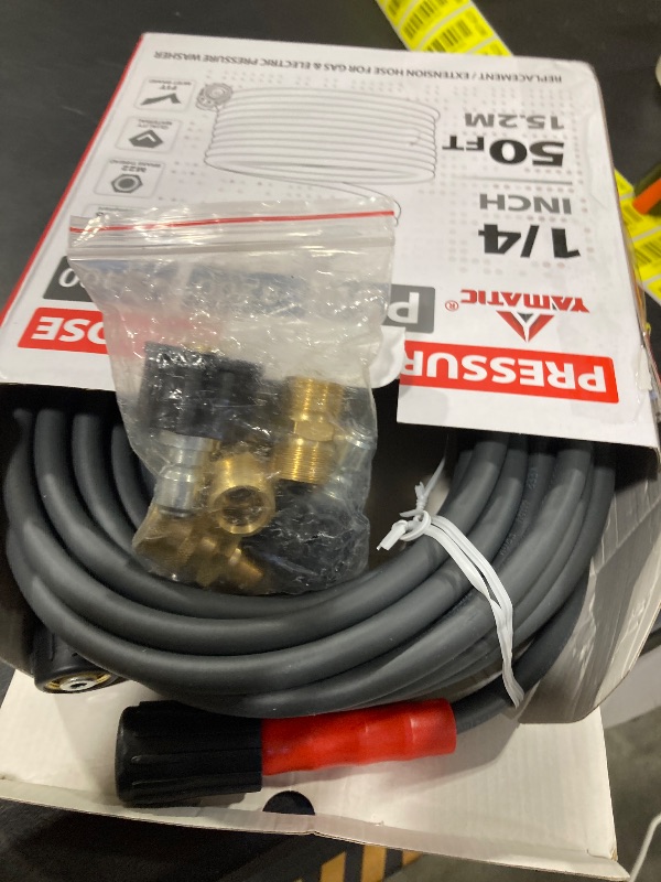 Photo 1 of YAMATIC Super Flexible Pressure Washer Hose 50FT X 1/4", Kink Resistant 3200 PSI Heavy Duty Power Washer Extension Replacement Hose With M22-14mm x 3/8" Quick Connect Kit For Gas & Electric, Grey