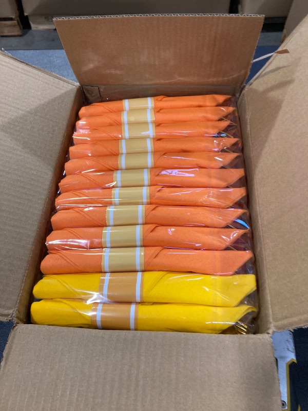Photo 1 of Lasnten 50 Pcs Pre Rolled Fall Thanksgiving Plastic Silverware Set Gold Disposable Plastic Cutlery Set with 50 Pcs Orange Yellow Napkins, 50 Knives, 50 Forks and 50 Spoons for Halloween Fall Parties