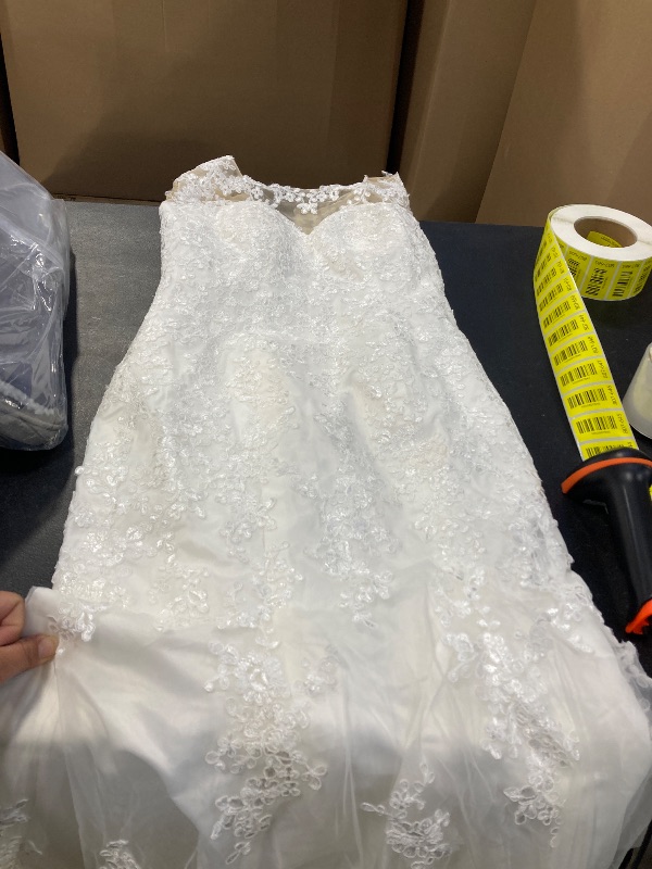 Photo 1 of Miao Duo Women's Boat Neck Lace Cap Sleeve Beach Wedding Dresses for Bride Long Mermaid Bridal Gowns for Church Wedding Ivory 4