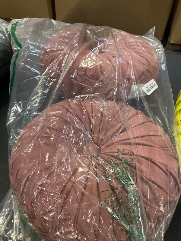 Photo 1 of HIG Set of 2 Decorative Round Pleated Throw Pillows,Classy Accent Pumpkin Throw Pillows with Center Button,Vintage Velvet Floor Pillows for Sofa Vanity Chair Bed,Dusty Rose,14.5" Diameter(Ripple)