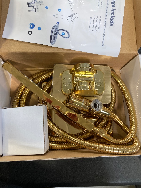 Photo 1 of Gold High Pressure Square Rain Shower Head And All Metal Handheld Shower, Equipped With 78"Hose, 3 Way Diverter Valve,Adhesive Shower Head Holder, Luxury Shower Combo