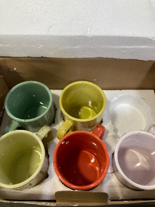 Photo 1 of Classic Old Fashioned Style Mugs - Set of 6 - Ceramic, Multicolor Mugs for Coffee, Tea and More - 15oz - Chip-Free Ceramic - Country/Farmhouse Decor