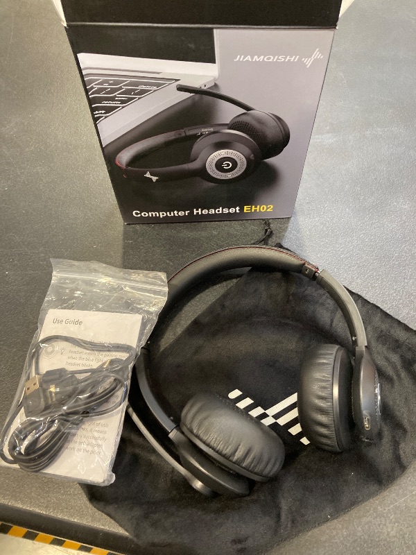 Photo 1 of JIAMQISHI Wireless Headset with Mic for Work, Bluetooth V5.2 Headphones with AI Noise Cancelling Microphone, USB Dongle, Clear Calls & Mic Mute, for Laptop, PC, iPhone & Android Phones