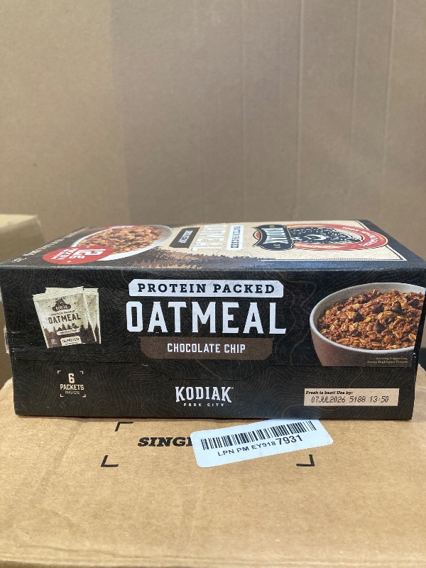 Photo 1 of Kodiak Instant Oatmeal Packets, Chocolate Chip, High Protein, 100% Whole Grains, 1 box with 6 packets (6 packets)