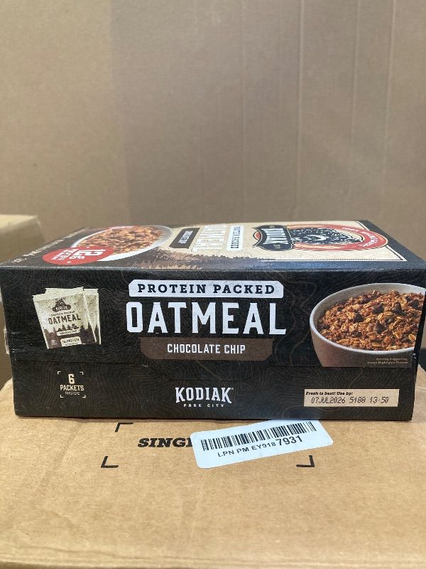 Photo 1 of Kodiak Instant Oatmeal Packets, Chocolate Chip, High Protein, 100% Whole Grains, 1 box with 6 packets (6 packets)