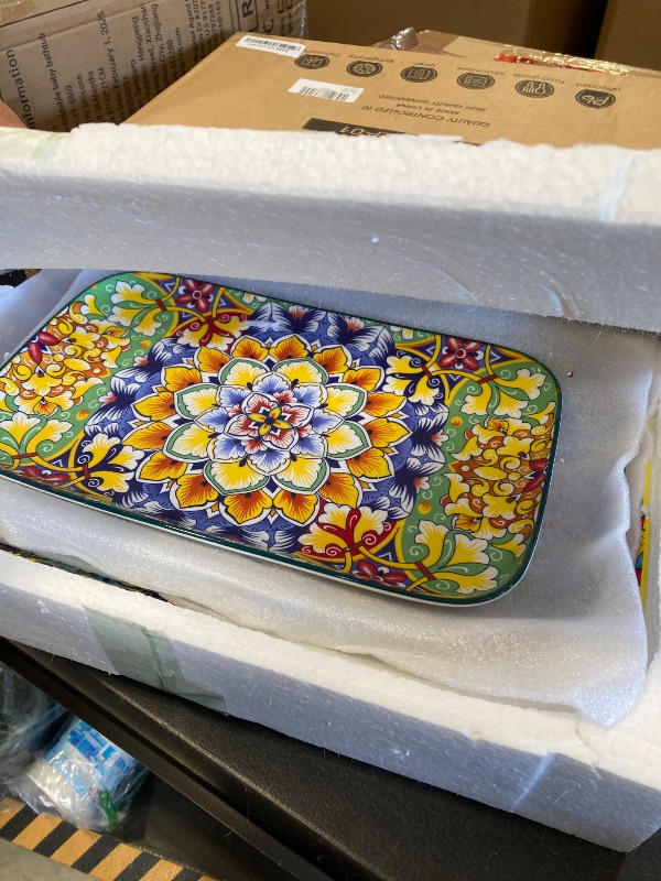 Photo 1 of vancasso Serving Platters Set of 3, 16"/14"/12" Inch Rectangular Trays - Serving Platter Extra Large, Bohemian Ceramic Serving Dish for Entertaining Food, Microwave & Dishwasher Safe, Vintage