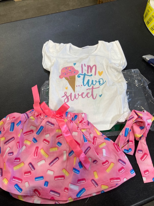 Photo 1 of YOKJZJD 3Pcs Baby Girl 1st Birthday Outfit Sweet One Two Sweet Short Sleeve T-Shirt Tops Bell Bottom Pants Set Summer Clothes (Two Sweet Pink, 12-18 Months)