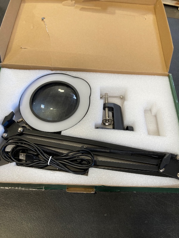 Photo 1 of 15X Magnifying Glass Desk Lamp with Clamp, Real Glass Lens with Dust Cover, 84 LEDs, 5 Color Modes, 10 Brightness Dimmable, Long Flexible Swing Arm Magnifier for Reading, Crafting, Repair, Close Works