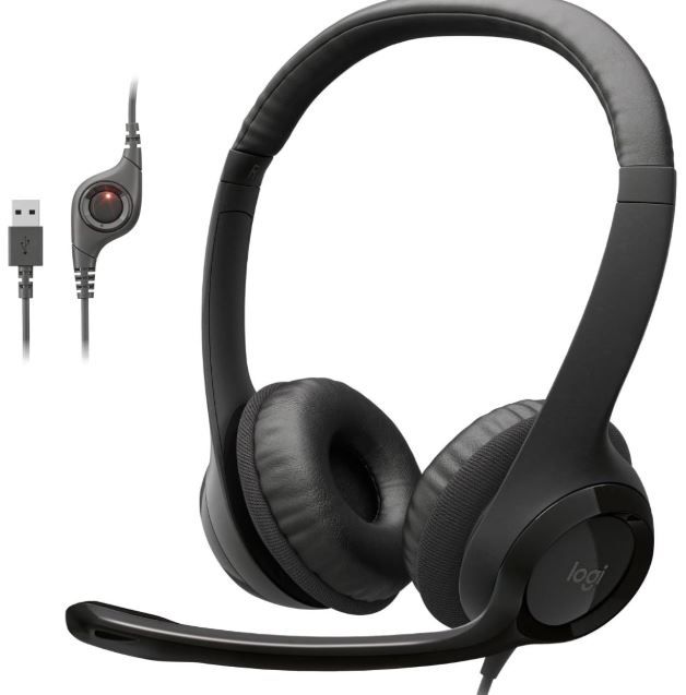 Photo 1 of Logitech H390 Wired Headphones with Mic, USB Headset with Microphone for PC, Noise Cancelling Microphone for Video Meetings, Music, Gaming - Black
