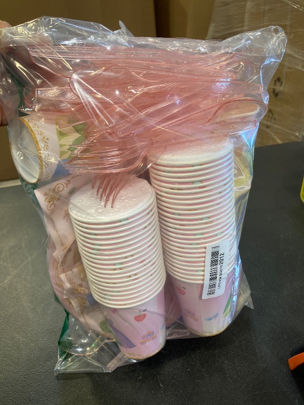 Photo 1 of 350PCS Princess Paper Plates Napkins, Princess Themed Birthday Party Decorations Pink Party Supplies Disposable Dinnerware Set Plate, Utensils, Cup, Napkin, Tableware Set, Serve 50 Guests
