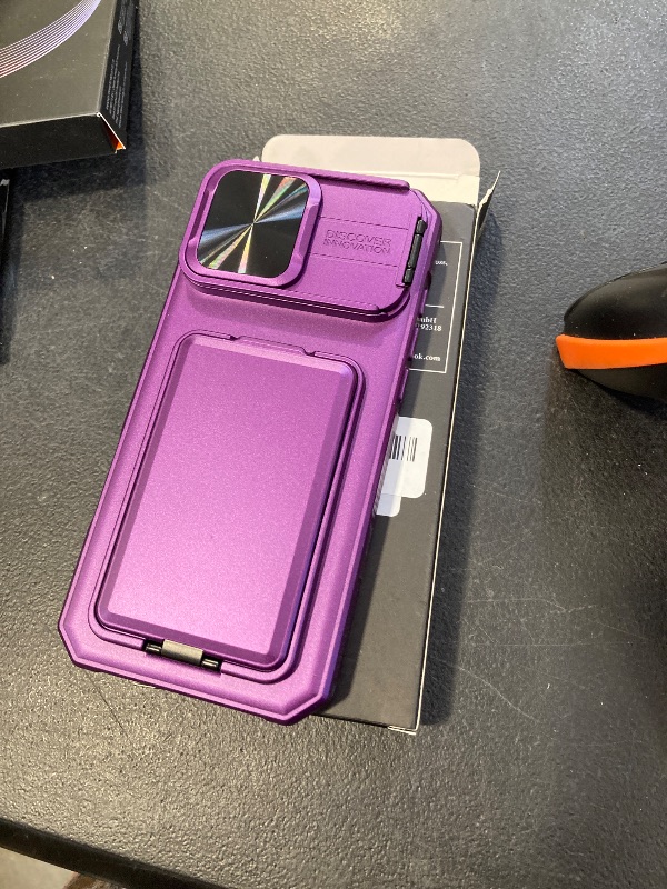 Photo 1 of SSLOTSCASE for iPhone 17 Pro Max Case with 2X Screen Protector, Card Holder & Sliding Lens Cover & Camera Stand & Kickstand, Heavy Duty Dustproof Protection Case for iPhone 17 Pro Max, Dark Purple