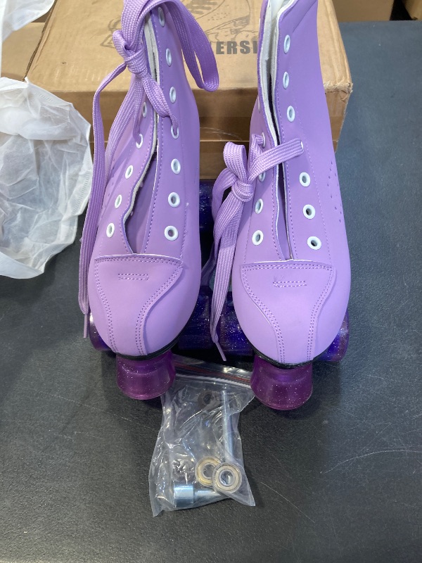 Photo 1 of Gets Roller Skates Women Outdoor High-top Adult Roller Derby Skates Wheels Light Up Roller Skates Double Row Quad Skates for Men Girls Unisex (Purple Flashing Wheel,35)