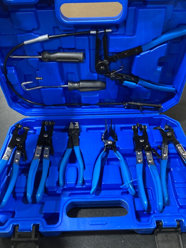 Photo 1 of BETOOLL 9pc Hose Clamp Pliers, Professional Automotive with Flexible Wire Long Reach, Clic R Type Swivel Jaw and Flat Band Pliers for Coolant Radiator Heater/Water Hose (Blue)