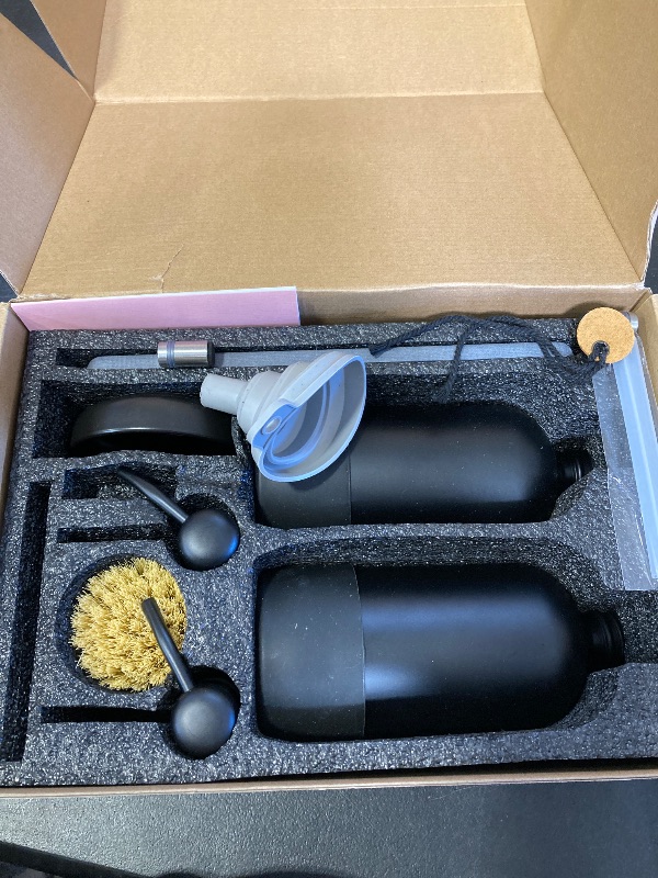 Photo 1 of [Luxurious] Hand and Dish Soap Dispenser Set, Kitchen Soap Dispenser Set with Handmade Leather Tag, Instant Dry Tray, Stainless Steel Pump, Non-Slip Pad, Add Elegant Touch to Your Kitchen Sink