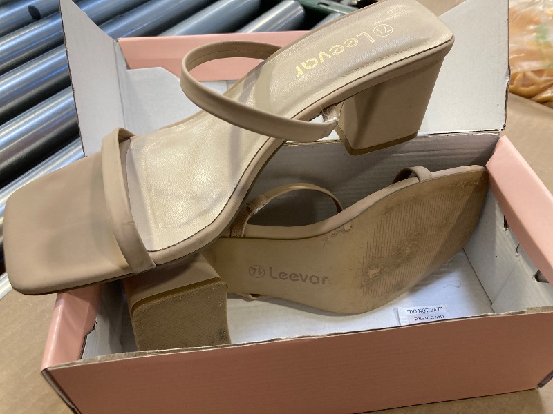 Photo 1 of Leevar Square Toe Heeled Sandals for Women,Women's Low Block Heels Sandals,2.25IN Open Toe Ankle Strap Chunky Heels, Nude Nubuck, 5.5 UK