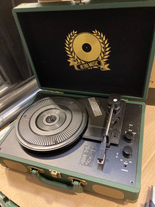 Photo 1 of Vinyl Record Player Bluetooth Turntable 3-Speed Suitcase Portable Vintage Belt-Driven Record Player with Built-in Speakers RCA Line Out AUX in Headphone Jack Military Green