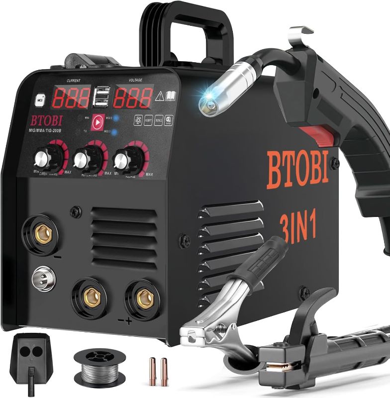 Photo 1 of 135A MIG Welder, 3 in 1 Multi-Process Welding Machine MIG/Lift TIG/Stick, 110/220V IGBT Inverter Welder Digital LCD Display,Portable Welder with Welding Gun and 2lb Welding Wire
