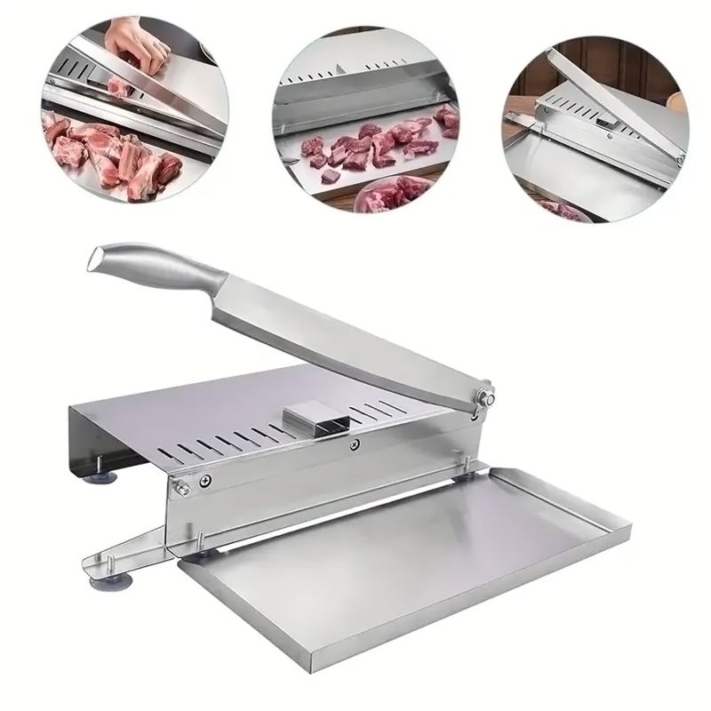 Photo 1 of Manual Meat Slicer Meat Bone Cutter Machine Slicer Rib Chicken Fish Frozen Meat Vegetables Deli Food Slicing Machine Home and Commercial Cooking Use
