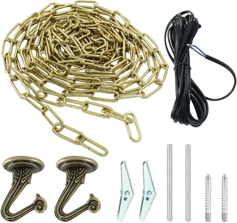 Photo 1 of Swag Light Kit with 15 Ft Chandelier Chain, 15 Ft Light Cord, Switch and 2 Swag Hooks, Bronze Hanging Lamp Kit for Pendant Light, Ceiling Light and Fan Light
