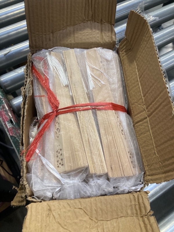 Photo 1 of SL crafts 50 Sets Wooden Hand Fan Wood Handheld Folding Fans with Organza Bags and Thank You Tag and Tassels Wedding Party Favors