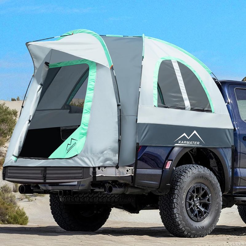 Photo 1 of Pickup Truck Tent, Waterproof PU2000mm for Camping 5.5-6 Ft Bed,2-Person Sleeping with Double Layer Design Windows, Portable Overland Tent Expandable Triangle Sunshade Awning
