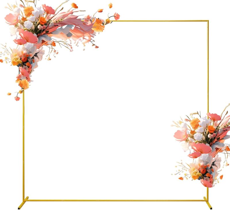 Photo 1 of 6.6FTx6.6FT Wedding Arch Backdrop Stand Square Gold Metal Balloon Arch Frame for Ceremony Anniversary Garden Arbor Outdoor Baby Shower Photo Booth Photo Booth Background