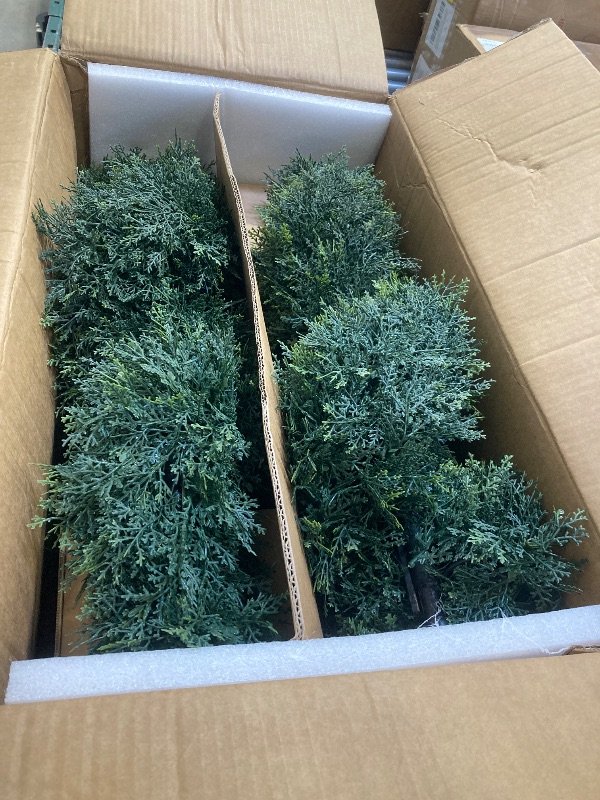 Photo 1 of 4FT Spiral Artificial Topiary Trees, Artificial Outdoor Plants - Faux Cedar Trees for Front Porch Indoor Outdoor Decor Artificial Plants UV Resistant Set of 2