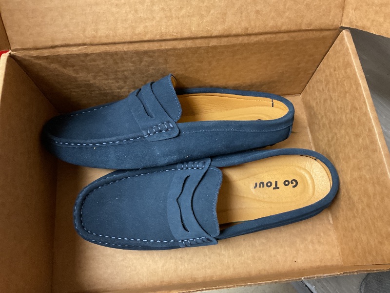 Photo 1 of Go Tour Mens Handmade Suede Leather Mules Clog Slippers Breathable Leather Slip on Shoes Casual Loafers Blue 8.5/42
