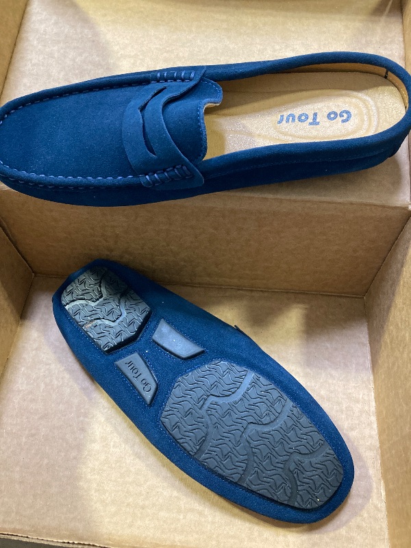 Photo 1 of Go Tour Mens Handmade Suede Leather Mules Clog Slippers Breathable Leather Slip on Shoes Casual Loafers Blue 8.5/42