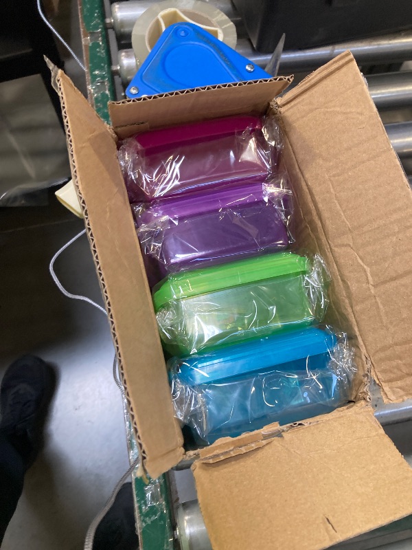 Photo 1 of 4 Pack Plastic Snack Containers with Lids, 2 Compartment Food Container for Kids Snack Box, Travel Bento Lunch Containers with forks for Fruits/Candies, Divided Food Storage Containers for School