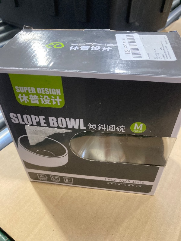 Photo 1 of SuperDesign Mess Free 15° Slanted Bowl for Dogs and Cats, Tilted Angle Bulldog Bowl Dog Feeder, Non-Skid & Non-Spill, Easier to Reach Food M/1 Cup Dark Black