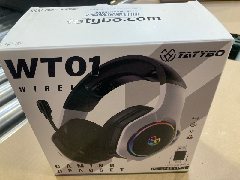 Photo 1 of Tatybo 2.4GHz Wireless Gaming Headset for 40Hr+, Bluetooth 5.3 Wireless Headset with 360°Adjustable ENC Mic, Gaming Headphones for Ps5, Ps4, PC, Switch, Phone
